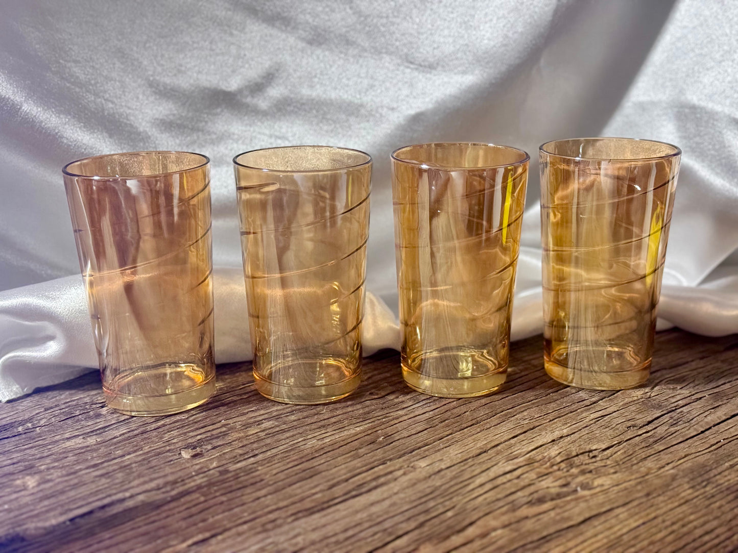 Iridescent Jeanette Glass, Peach Lustre, Swirl Drinking Glasses