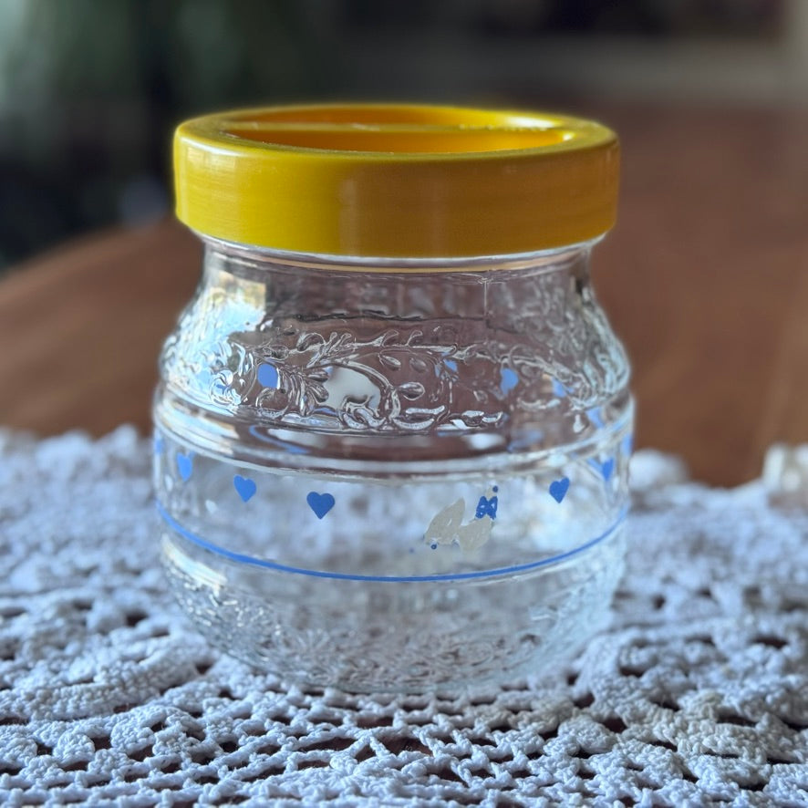 Borgonovo Italy Glass Jar with Geese & Hearts & Yellow Lid