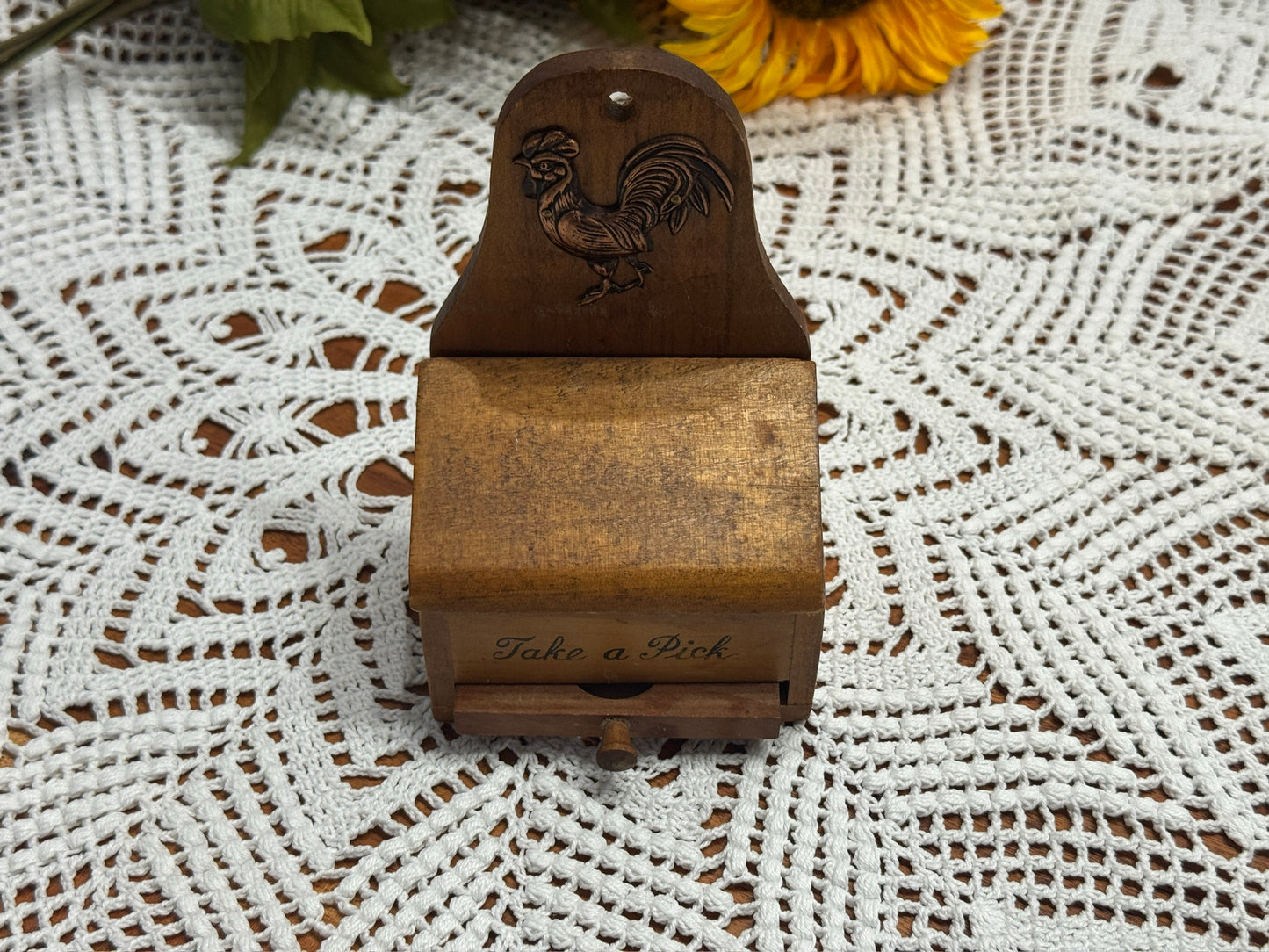 Vintage Victor Goldman Wooden Rooster Themed Toothpick Holder