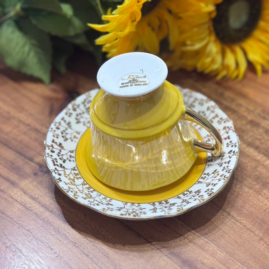 Gladstone England Yellow/Gold Teacup & Saucer Set