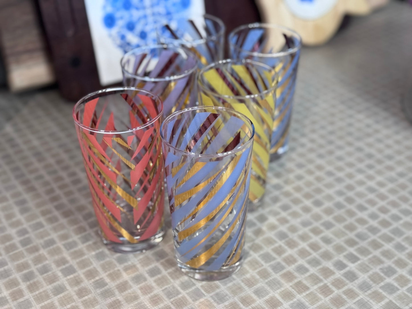 Midcentury Striped 12 oz Tumbler Bar Glasses