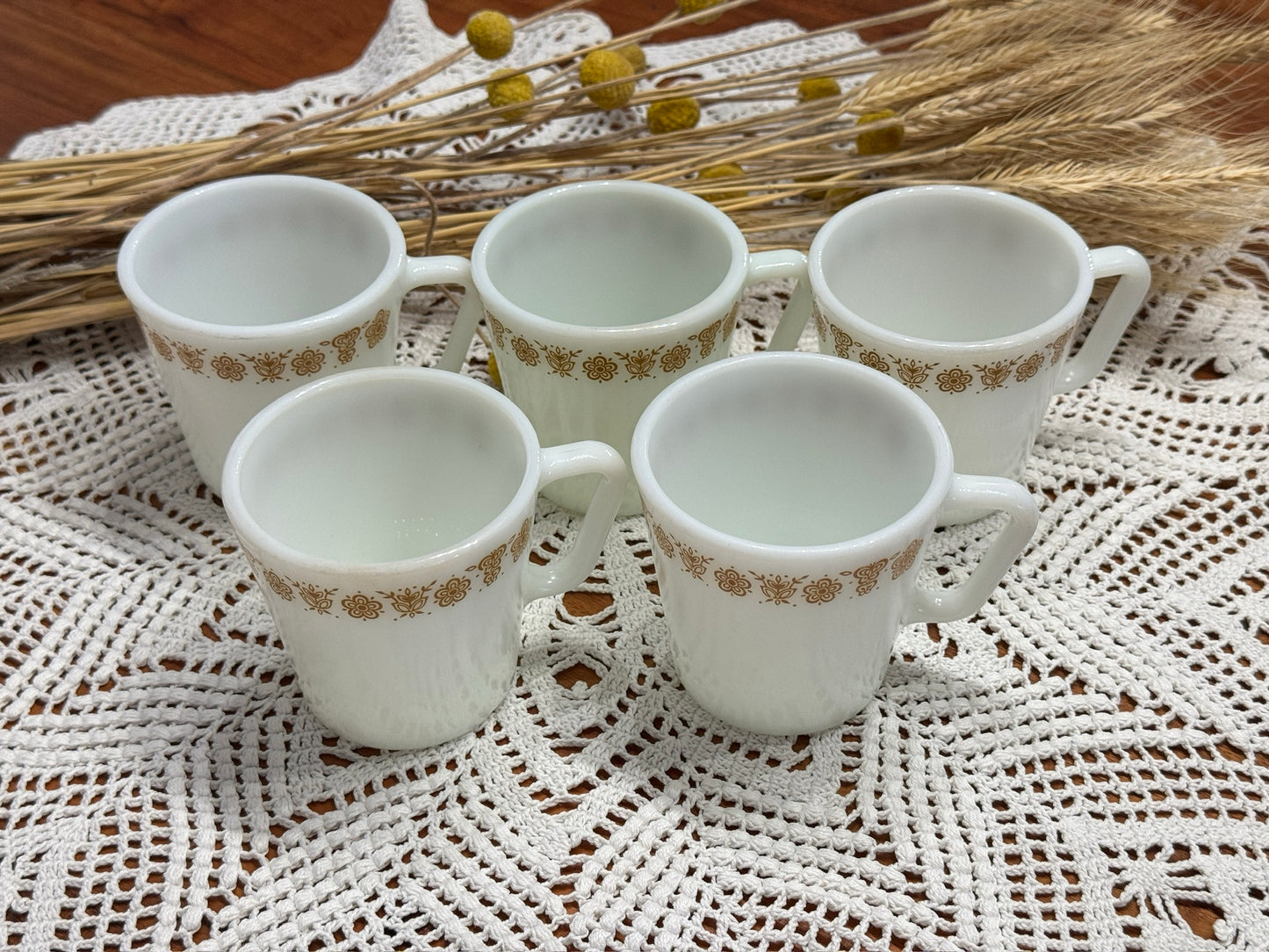 PYREX Butterfly Gold Milk Glass Mugs #1410