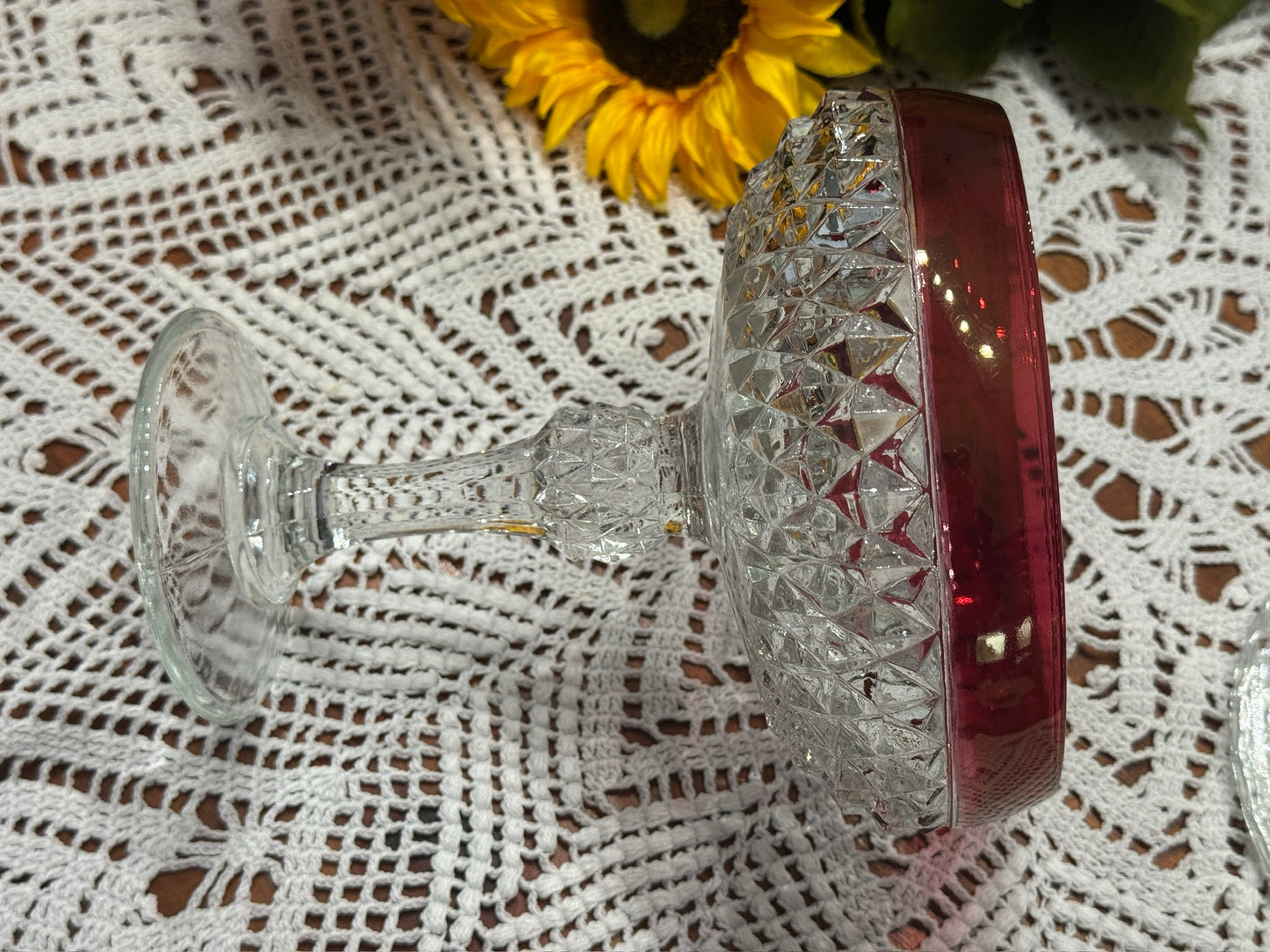 Indiana Diamond Point Ruby Compote/Candy Dish
