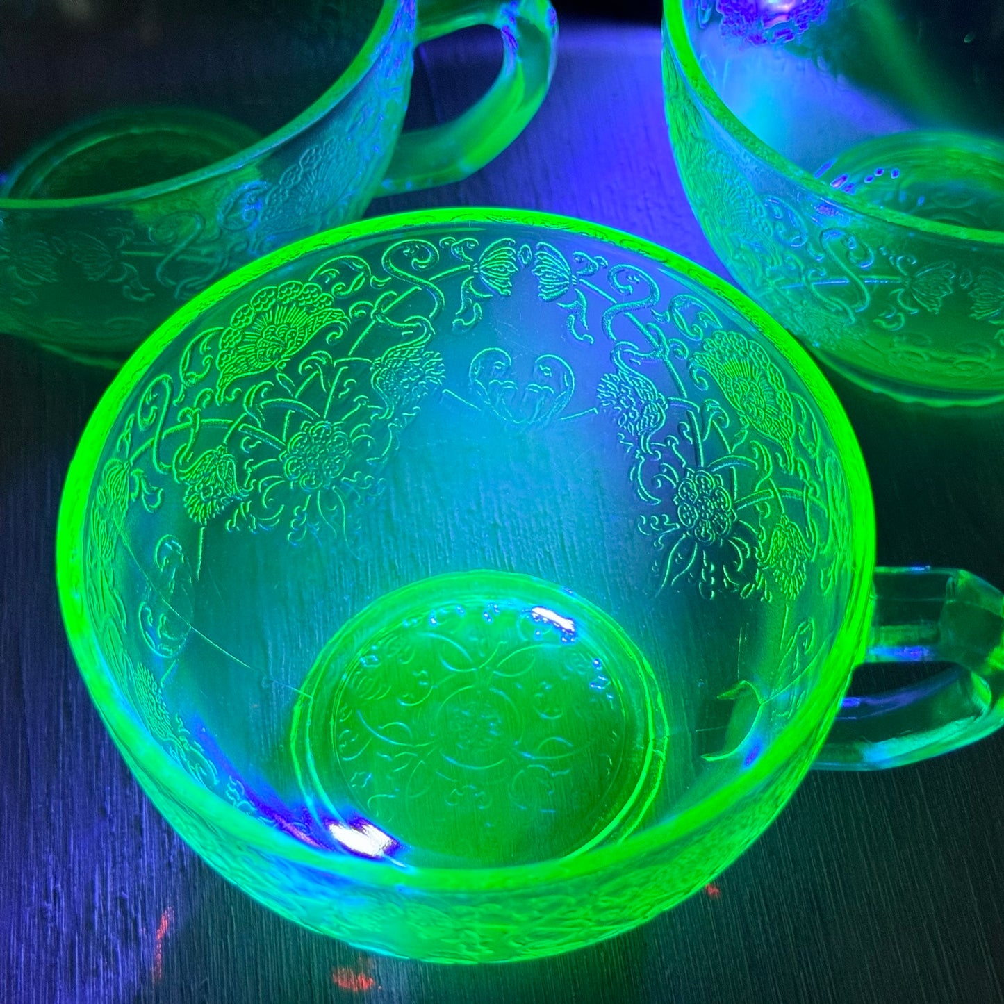 Hazel Atlas Green Vaseline Glass Cups