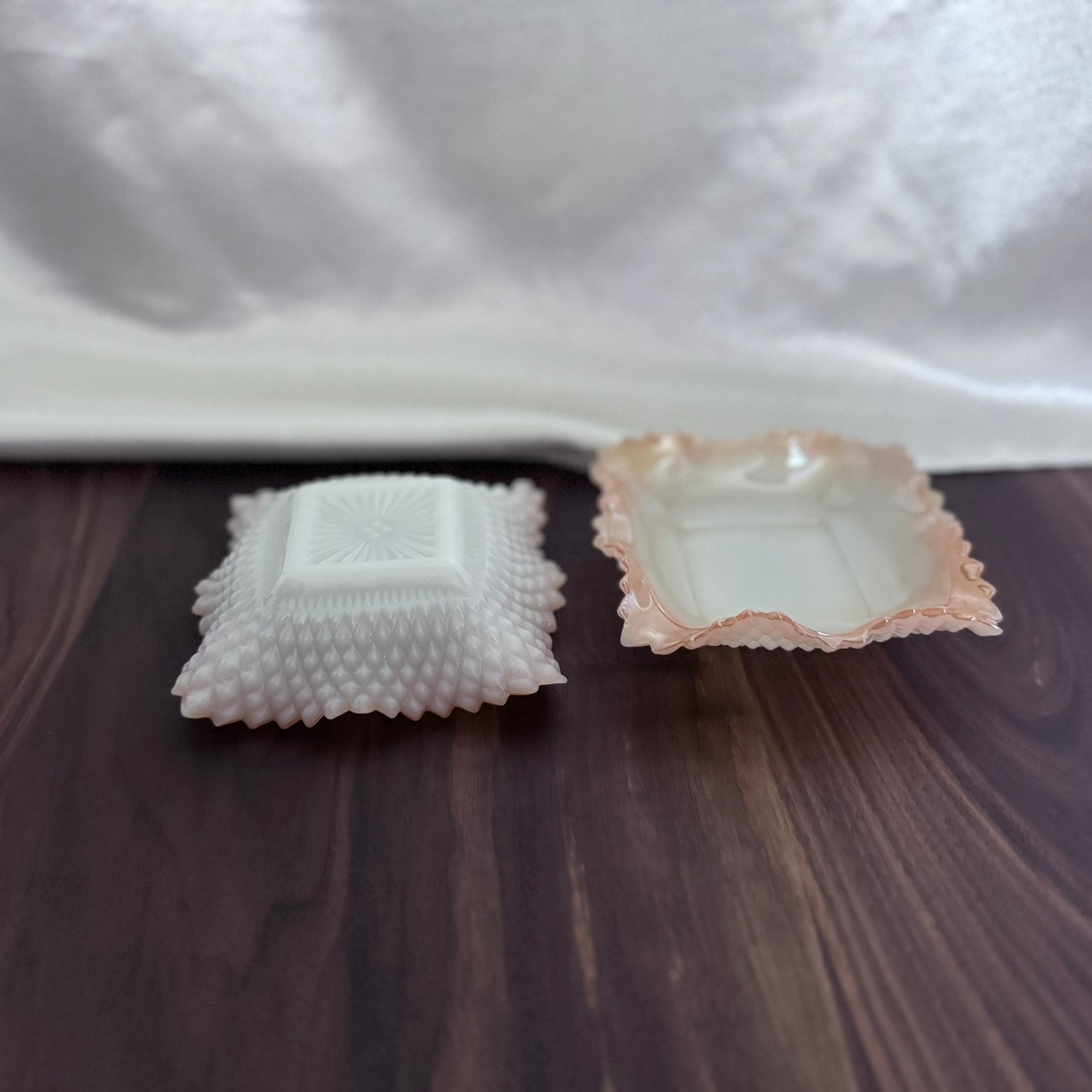 Peach Luster/Milk Glass Trinket/Condiment Dish