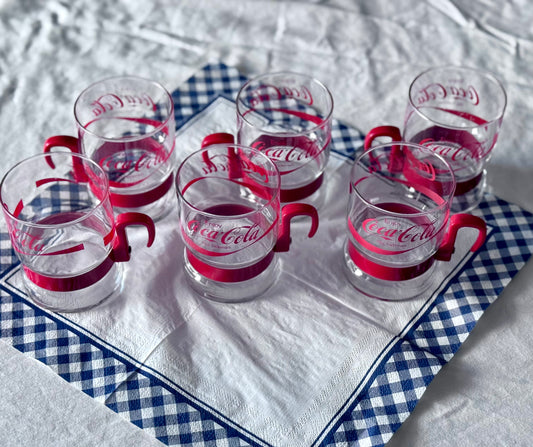 Coca-Cola Glasses with Red Holder & Plastic Handle