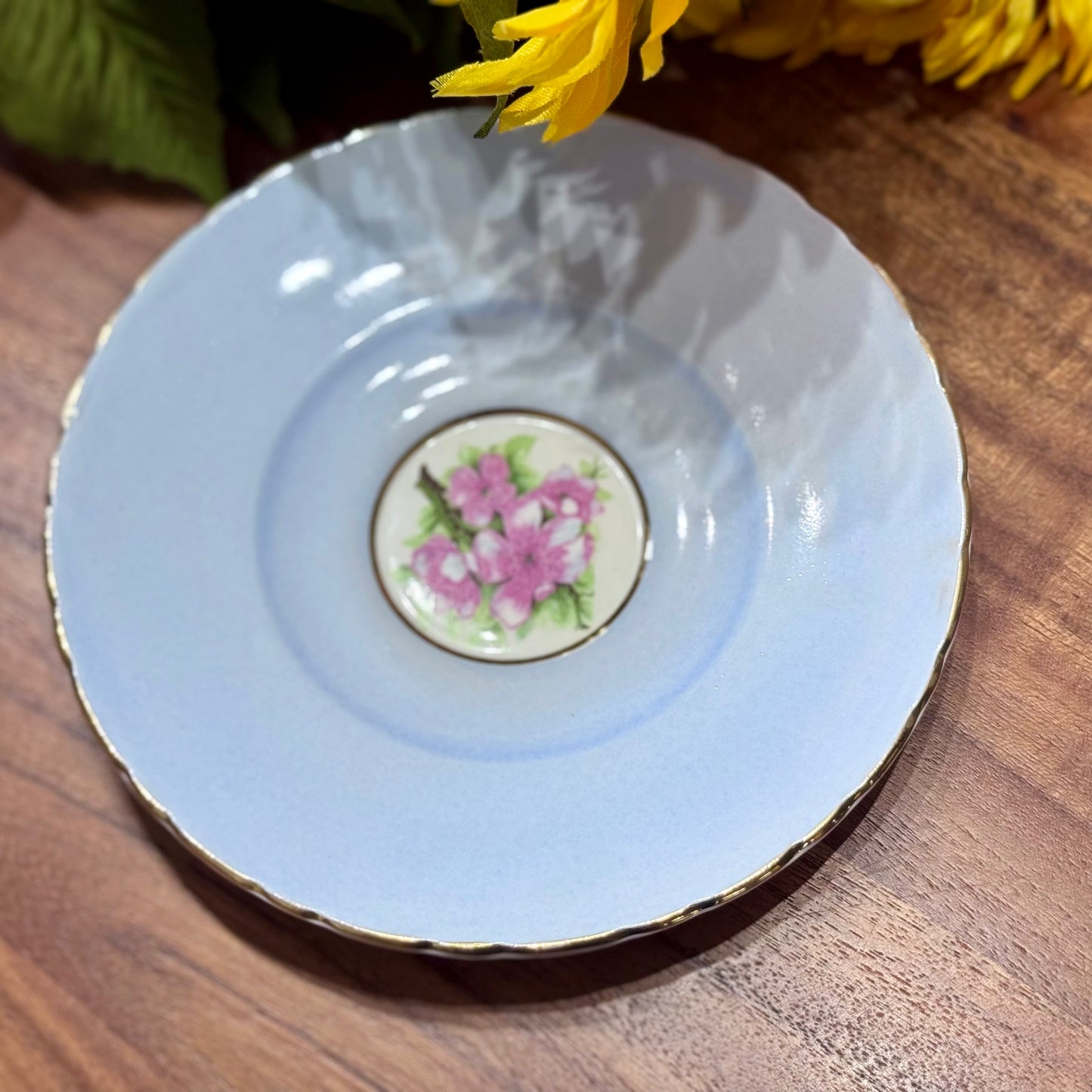 Royal Floral Baby Blue with Pink Cherry Blossom Teacup & Saucer