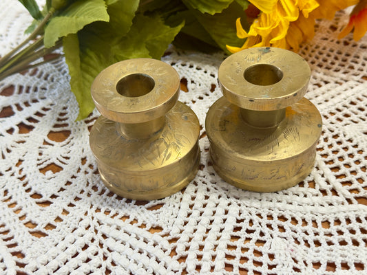 Etched Brass India Candlestick Holders