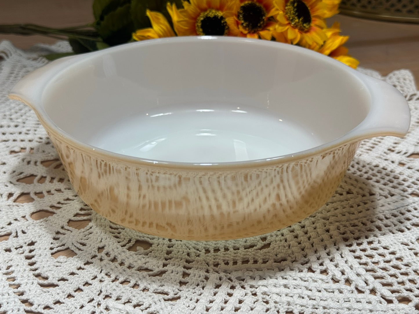 Anchor Hocking Fire-King Milk Glass Peach Lustre Round Casserole Dish