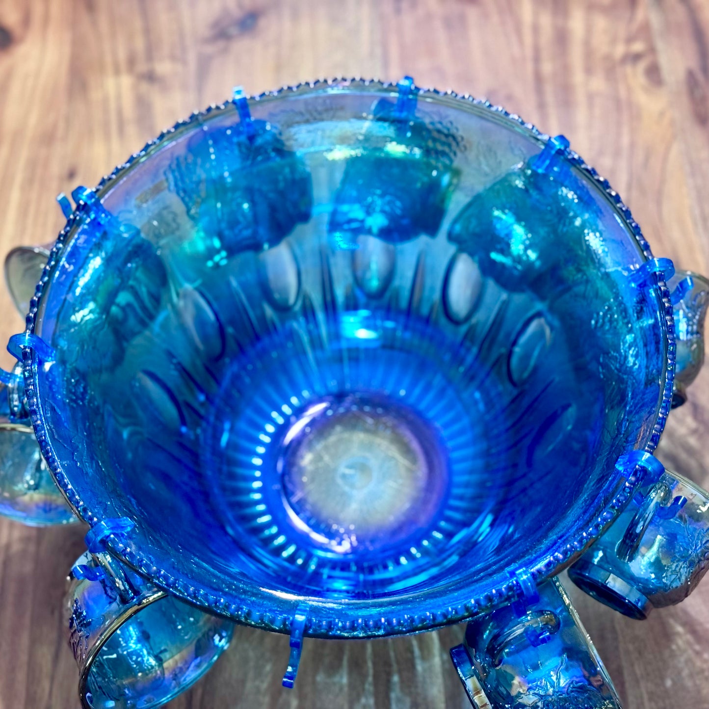 Iridescent Blue Carnival Glass Princess Punch Cups