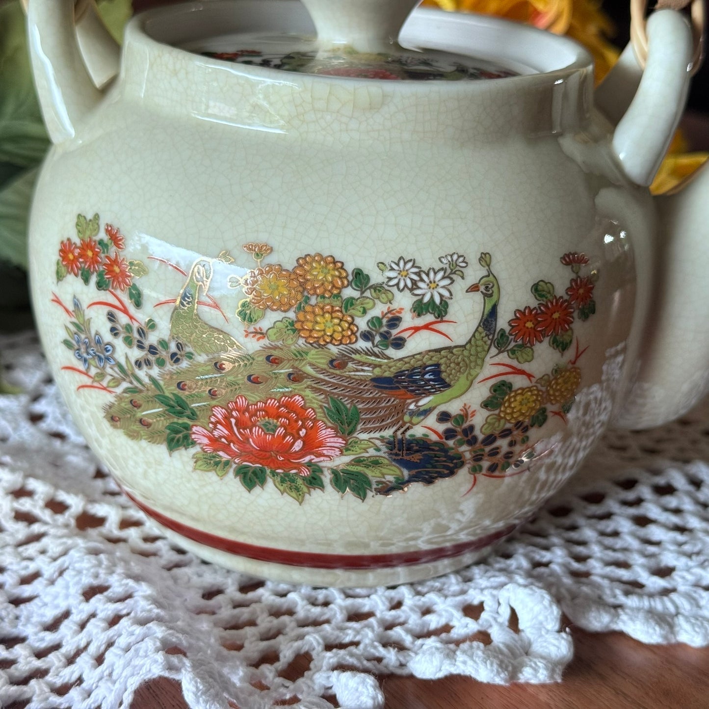 Japanese Porcelain Floral & PeacockTeapot