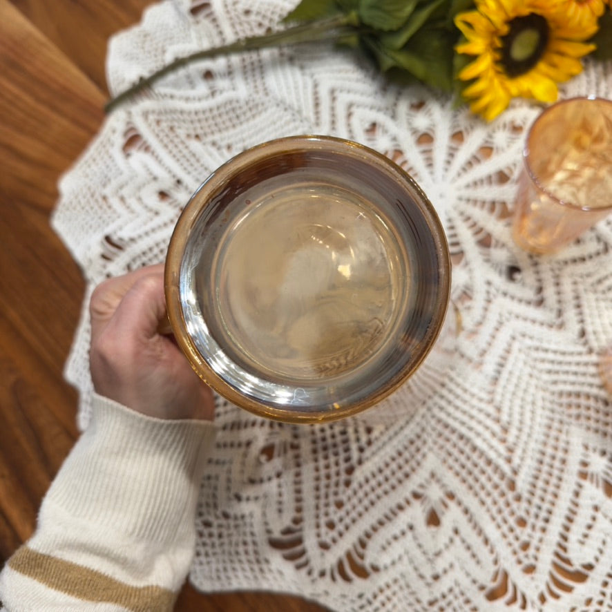 Jeannette Marigold Carnival Glass Pitcher & Glasses