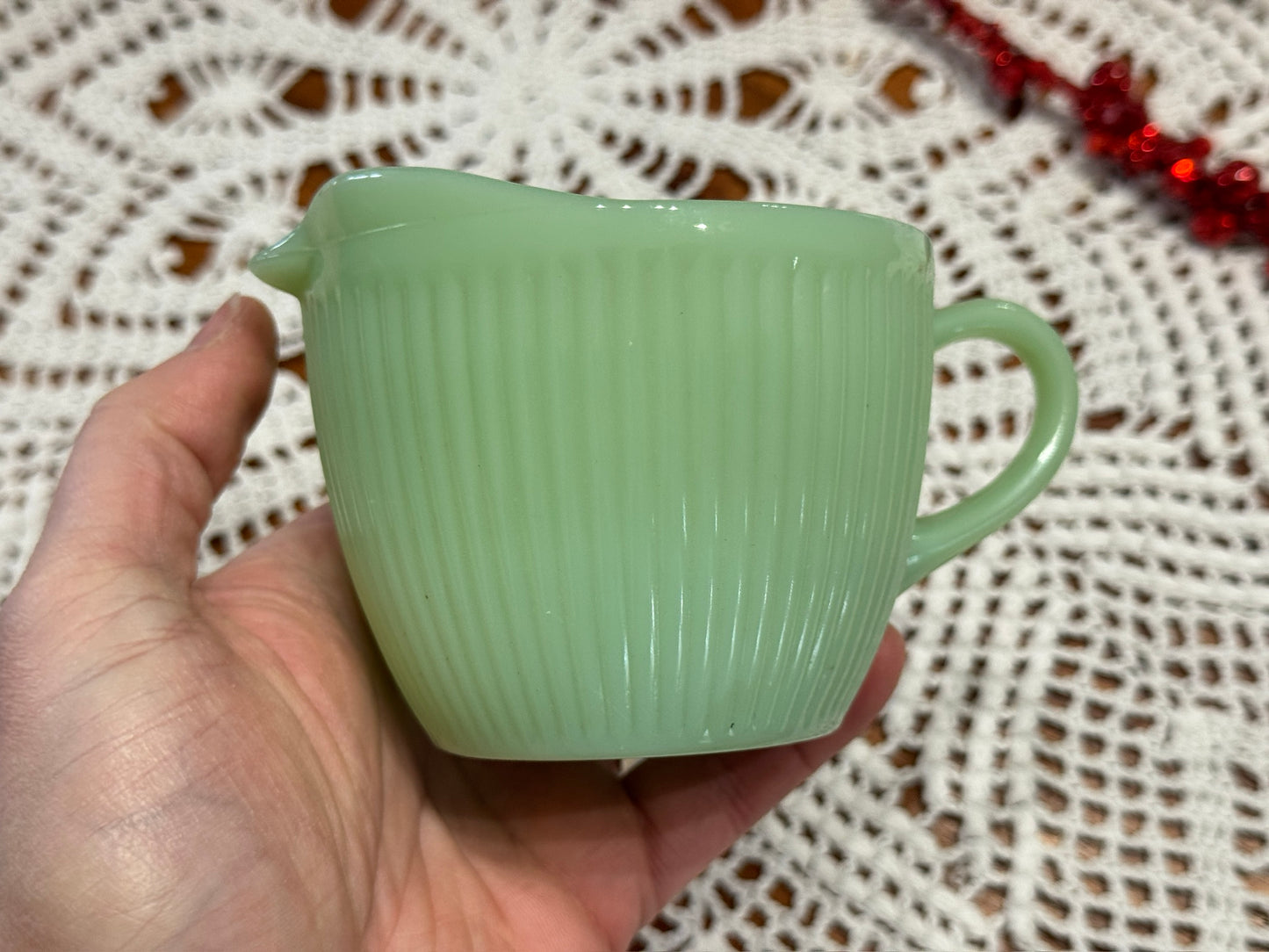 Fire-King Jadeite Jane Ray Creamer