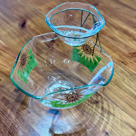 Vintage Green/Gold Sunburst Chip & Dip Set