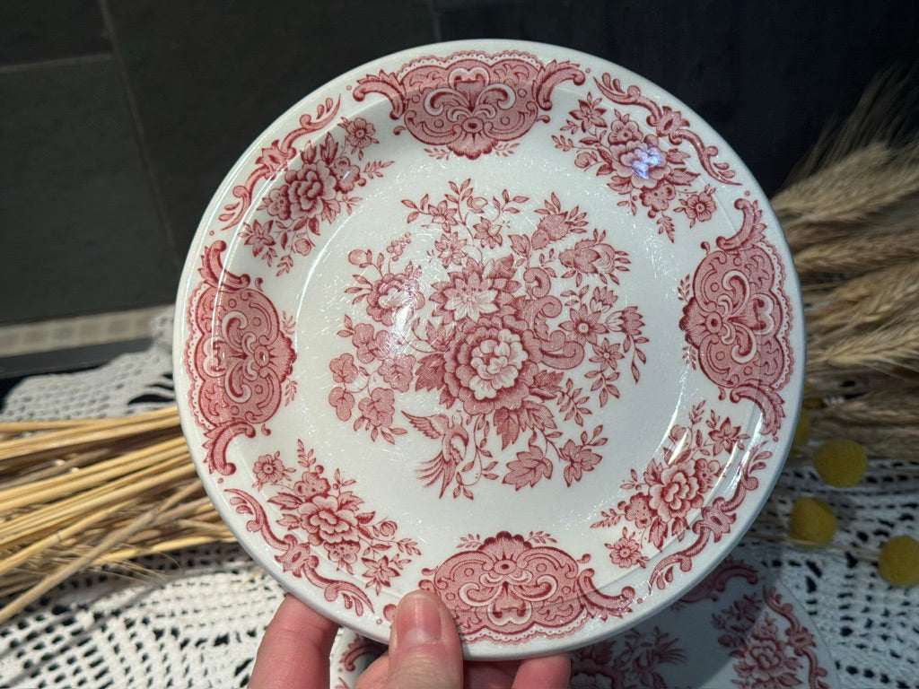 Vintage WINDSOR Steelite Ironstone Pink Transferware Floral Plates