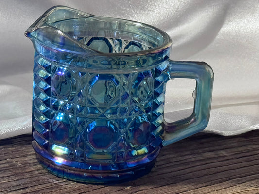Blue Iridescent Carnival Glass Creamer