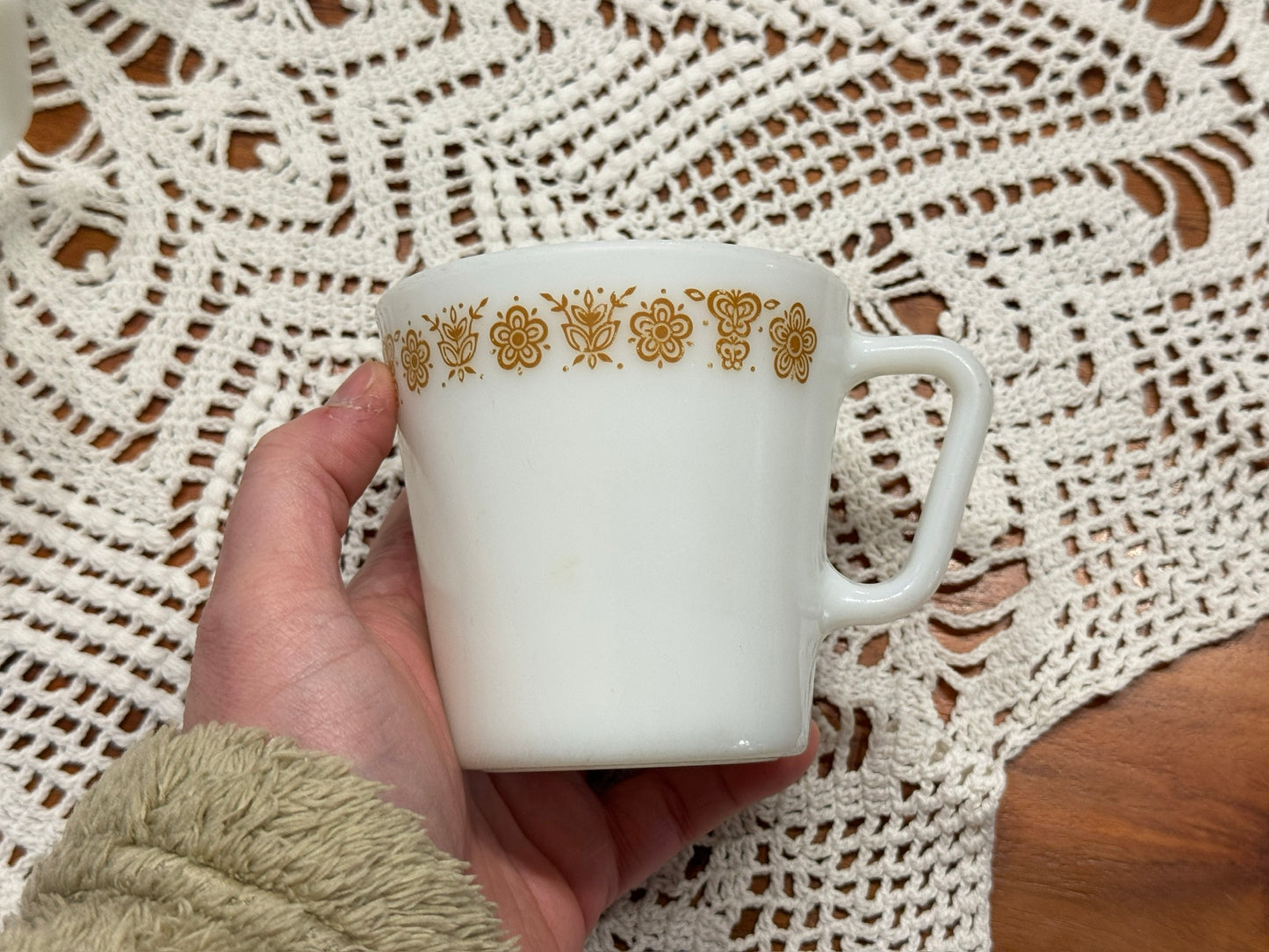 PYREX Butterfly Gold Milk Glass Mugs #1410