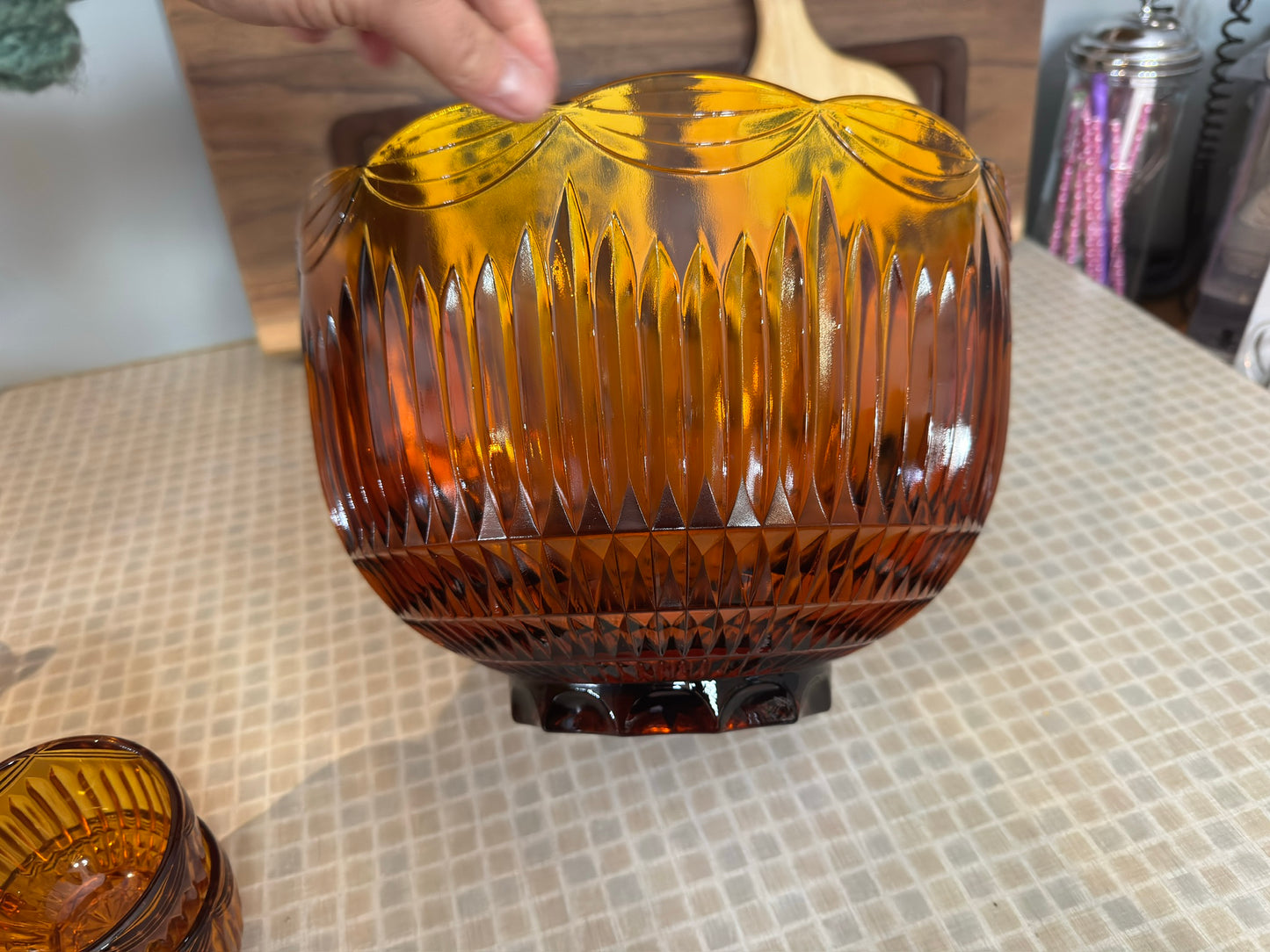 Vintage Amber Colony Royal Drape Punch Bowl & Cups