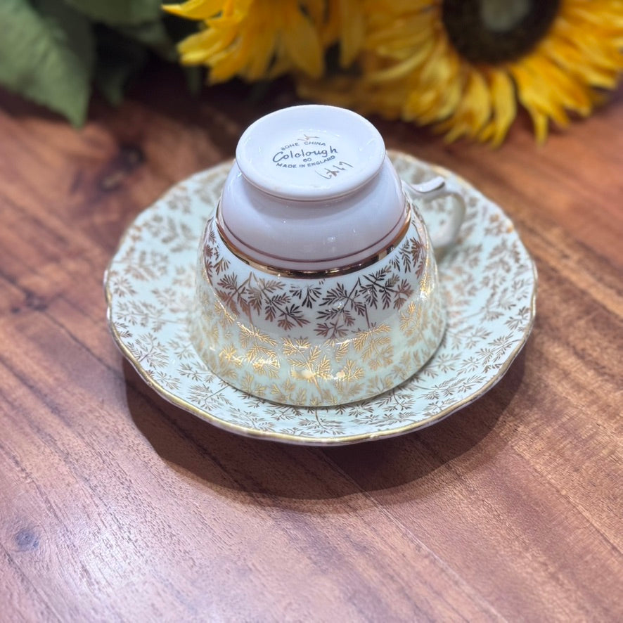 Colclough Gold Leaves on Mint Green Teacup & Saucer Set