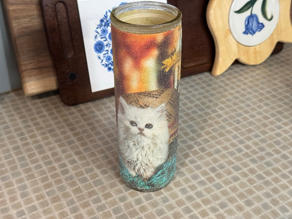 Vintage Kitten Sugar Frosted Glass Candle Holder