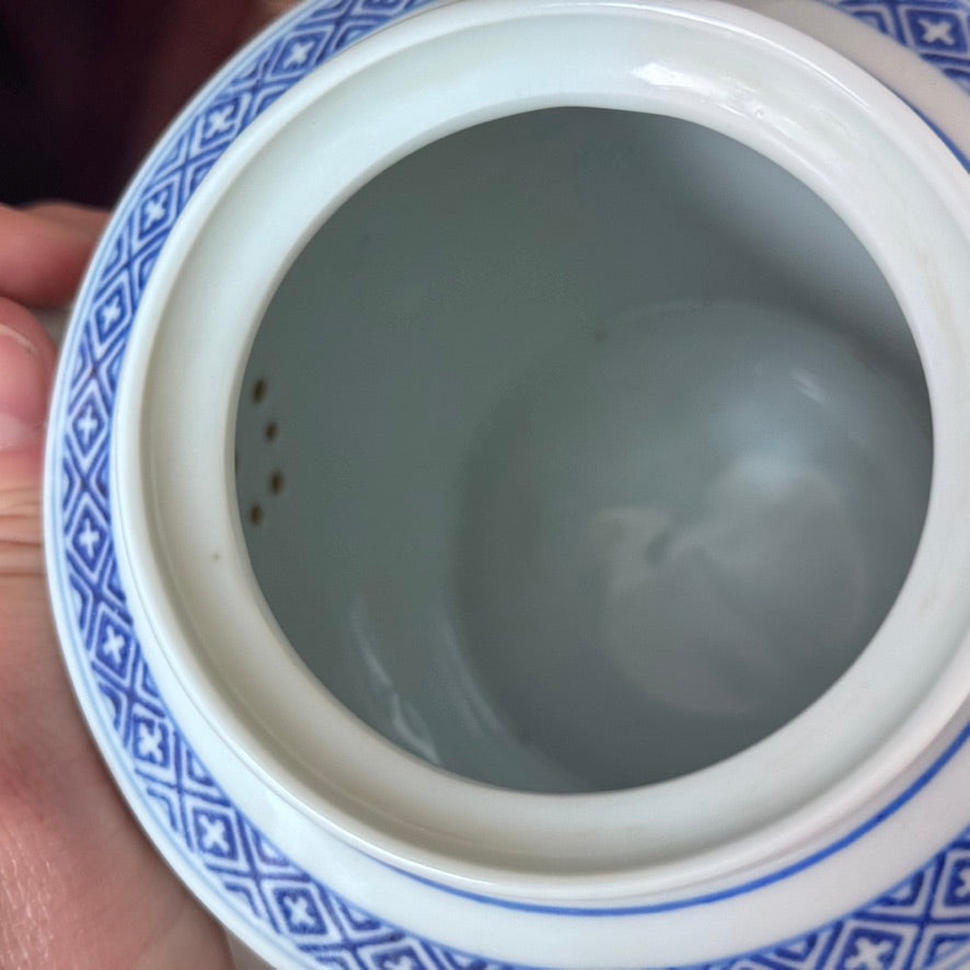 Chinese Jingdezhen Zhi Rice Eye Blue & White Teapot