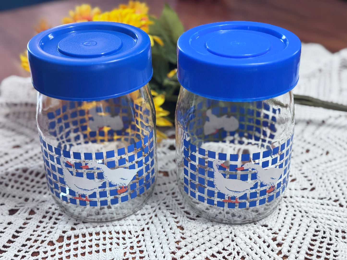 Vintage Set of 2 Carlton Glass Geese Canisters