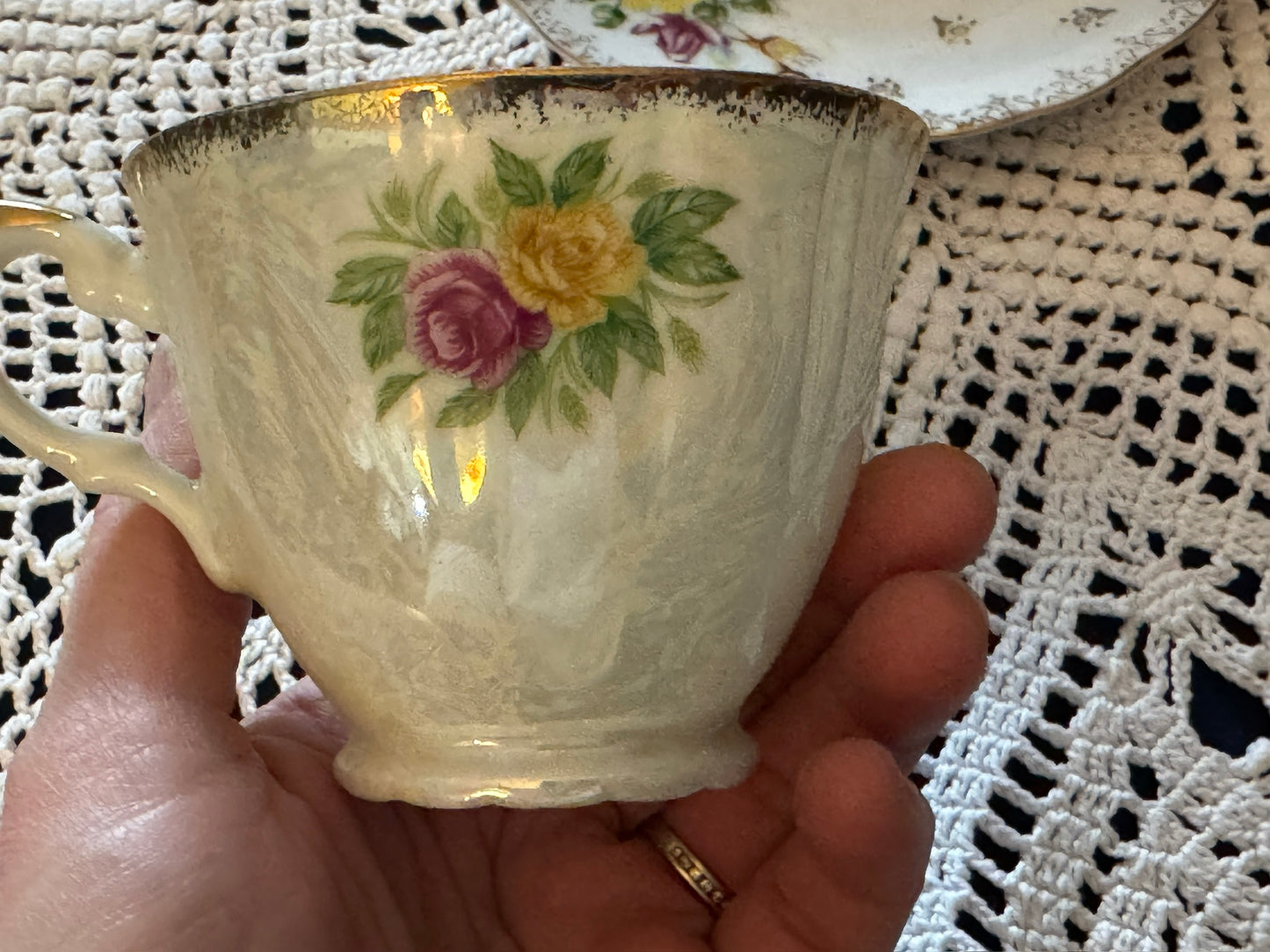 Mother of Pear Rose Japanese A-918 Teacup & Saucer