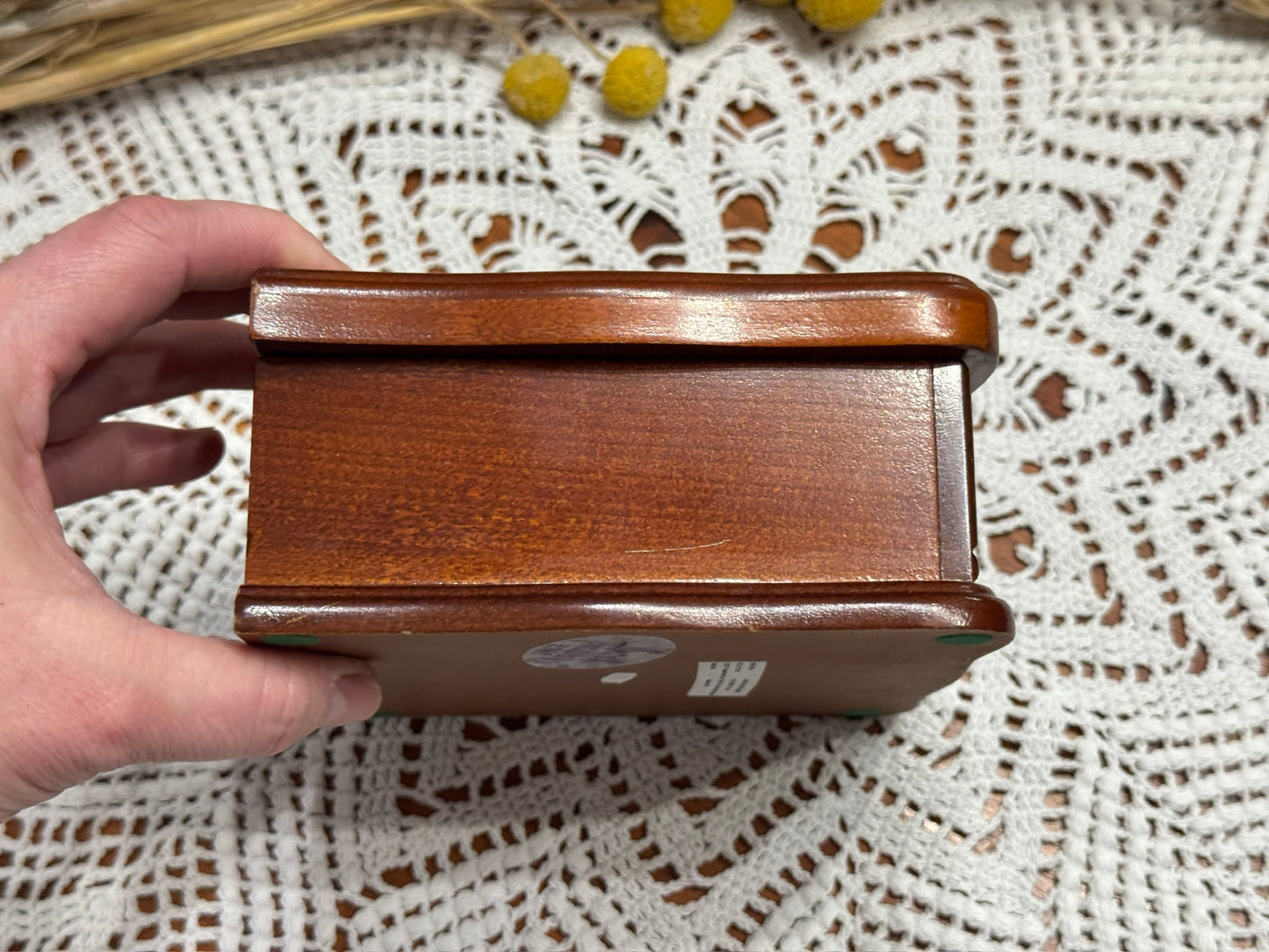 Vintage Tapestry Wooden Jewelry Box