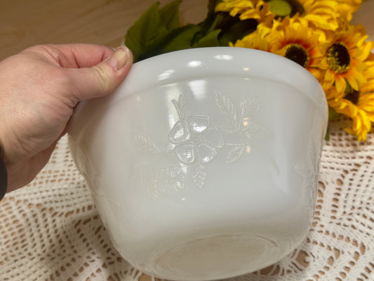 Glasbake Milk Glass Floral Design Mixing Bowl