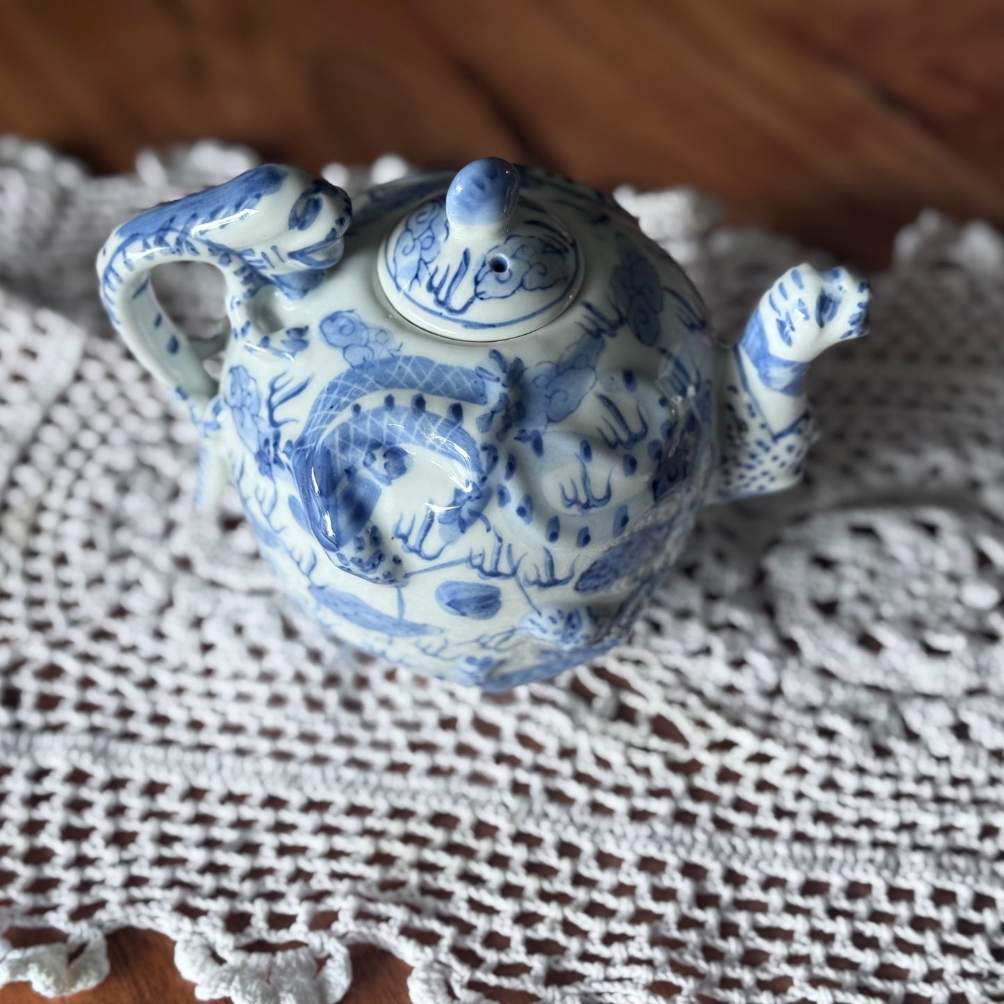 Vintage Porcelain Chinese Dragon Teapot