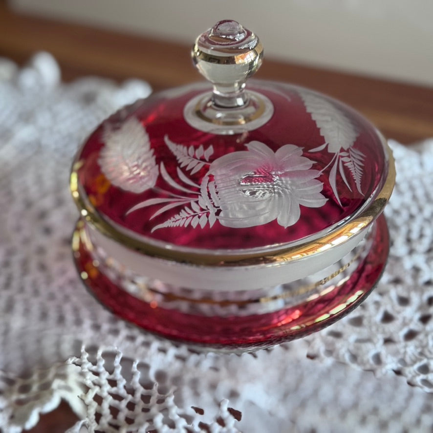 Czech Bohemian Covered Candy Dish