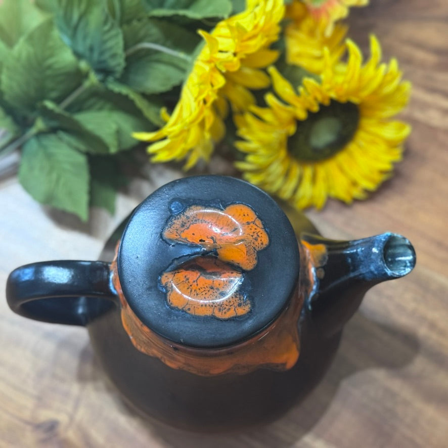 Canadian Pottery Orange Drip Glaze Teapot