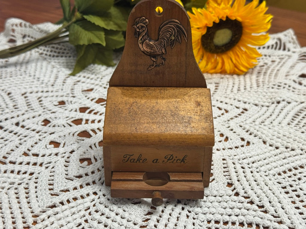 Vintage Victor Goldman Wooden Rooster Themed Toothpick Holder