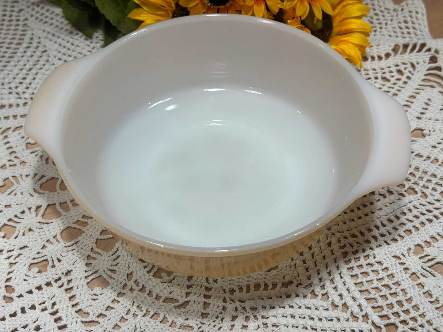 Anchor Hocking Fire-King Milk Glass Peach Lustre Round Casserole Dish