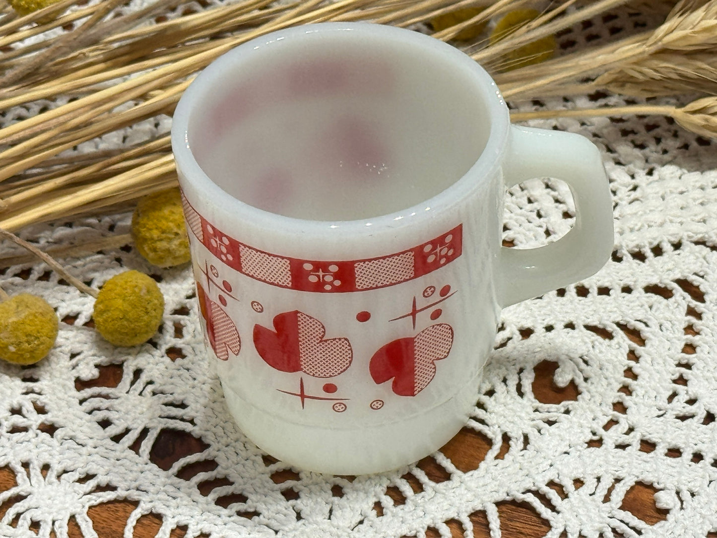 Anchor Hocking Fire King Red Atomic Leaf Stackable Mug