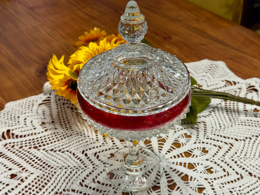Indiana Diamond Point Ruby Compote/Candy Dish