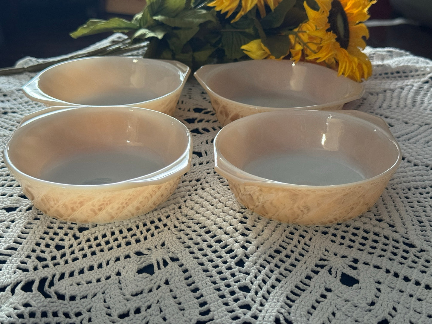 Anchor Hocking Fire- King Peach Luster Swirl Individual Ramekins/Casserole
