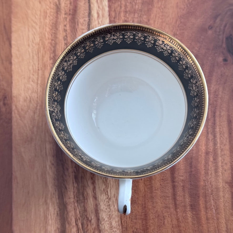 Phoenix Bone China Black/Gold/White Teacup & Saucer