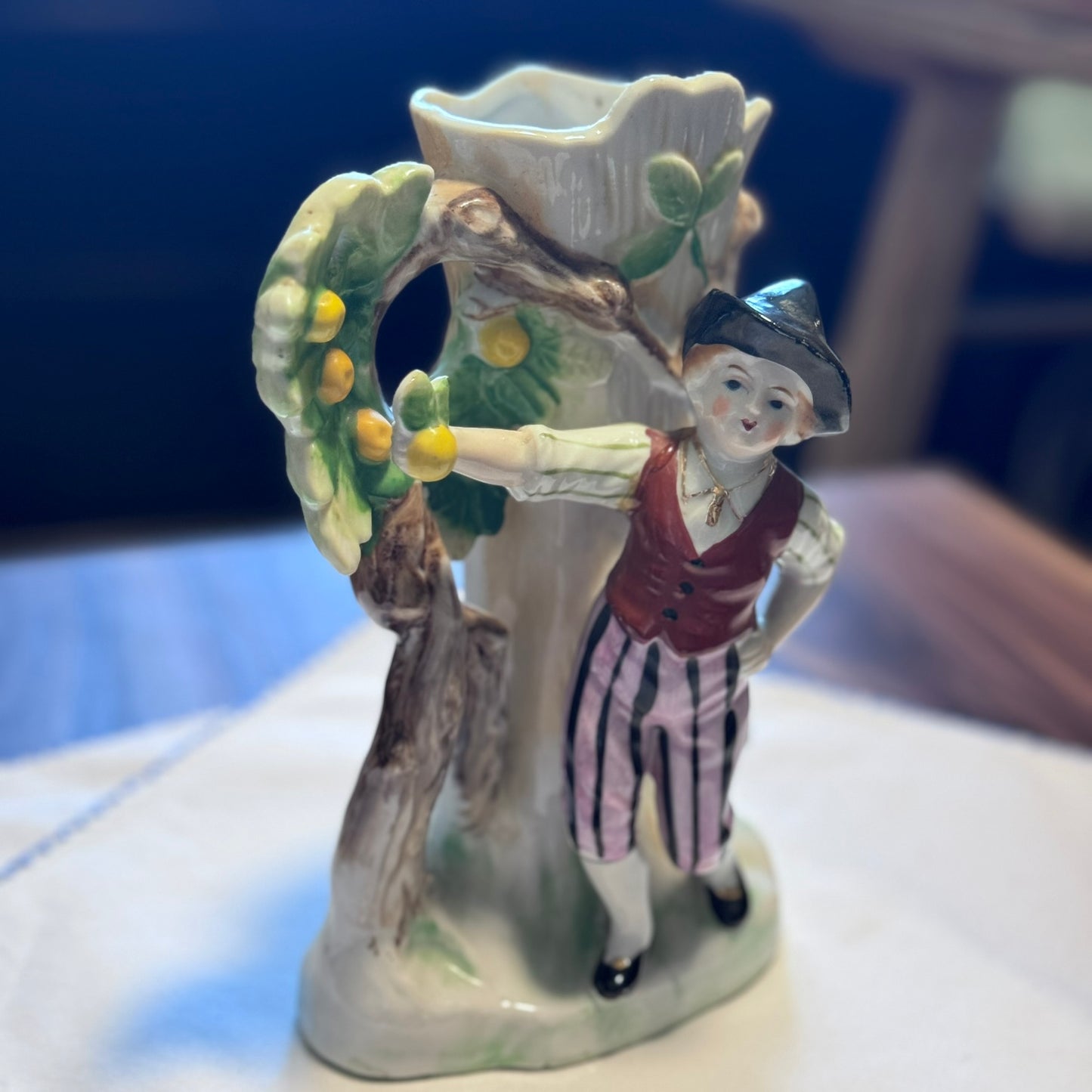 Antique Majolica Man & Lemon Tree Vase
