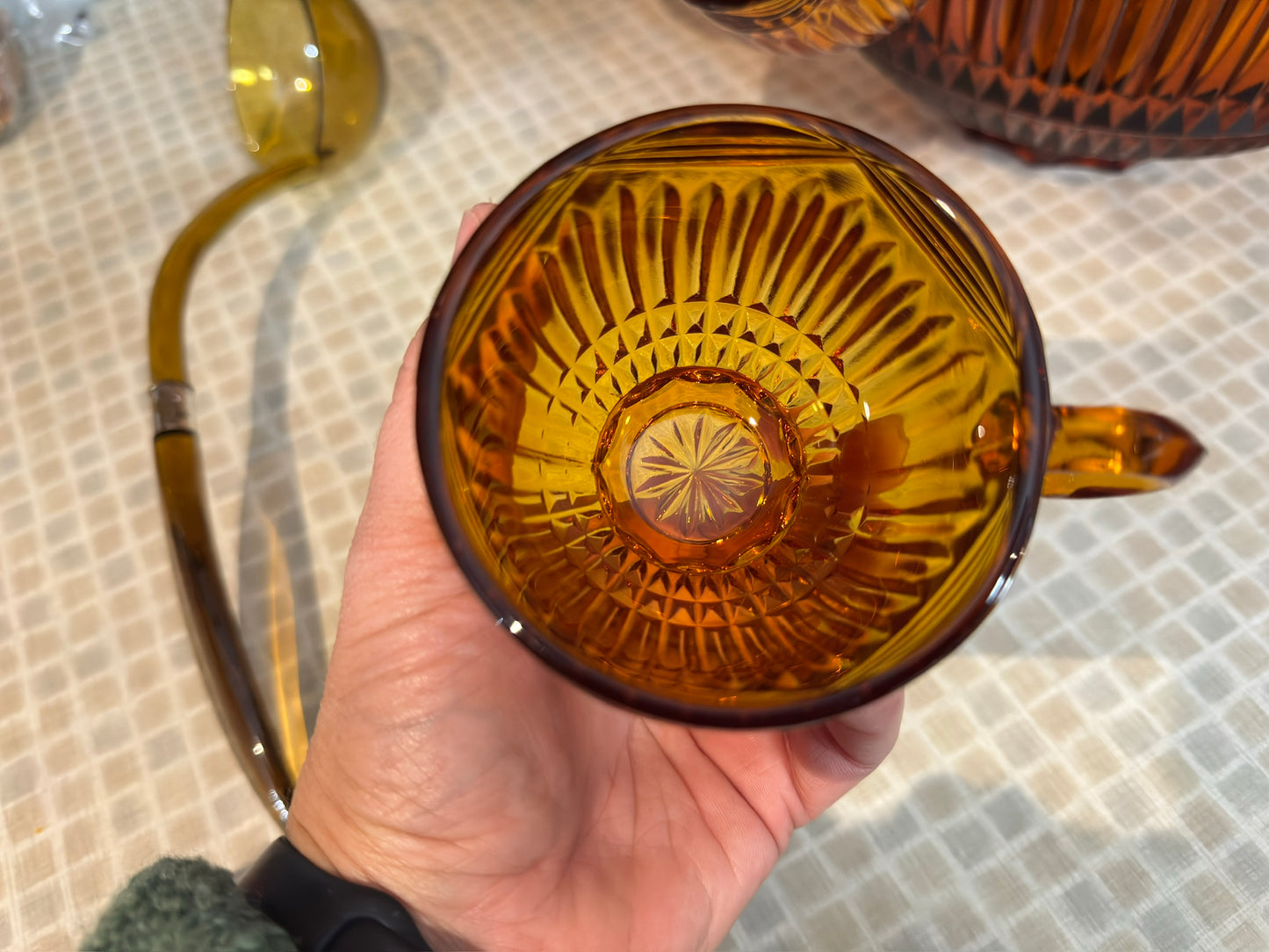 Vintage Amber Colony Royal Drape Punch Bowl & Cups