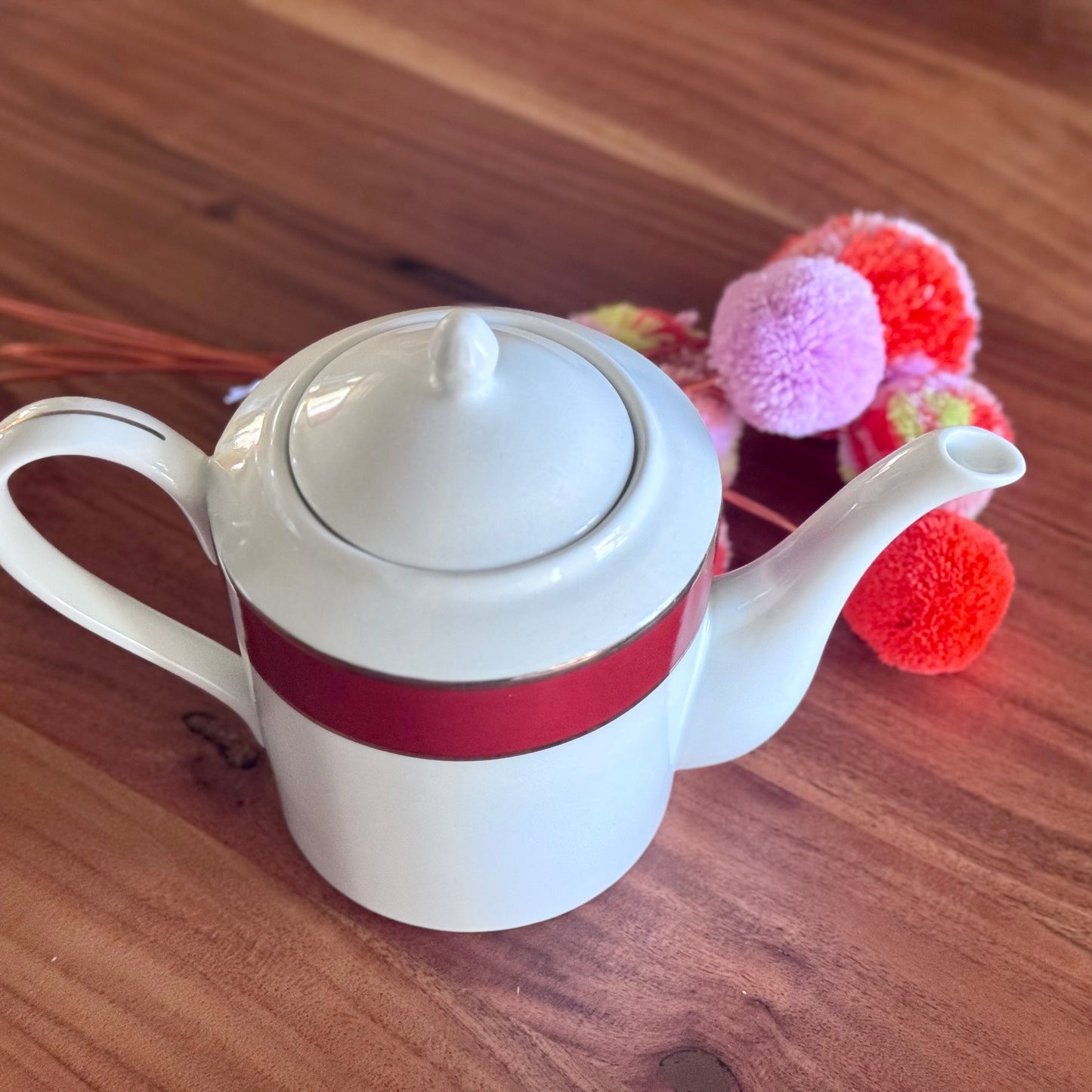 Red & Gold Band Porcelain Teapot