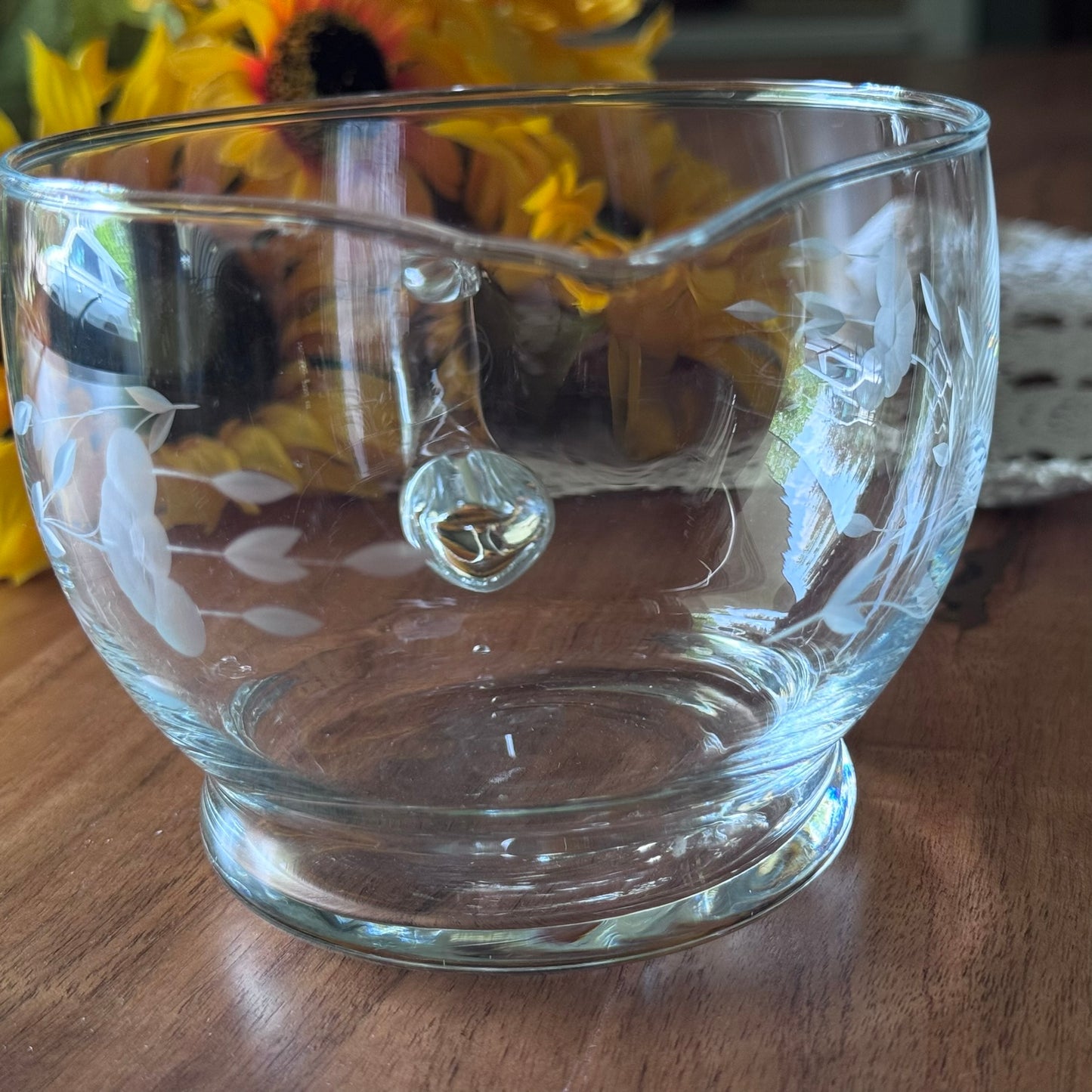 Princess House Heritage Etched Floral Crystal Sauce Gravy Boat / Creamer