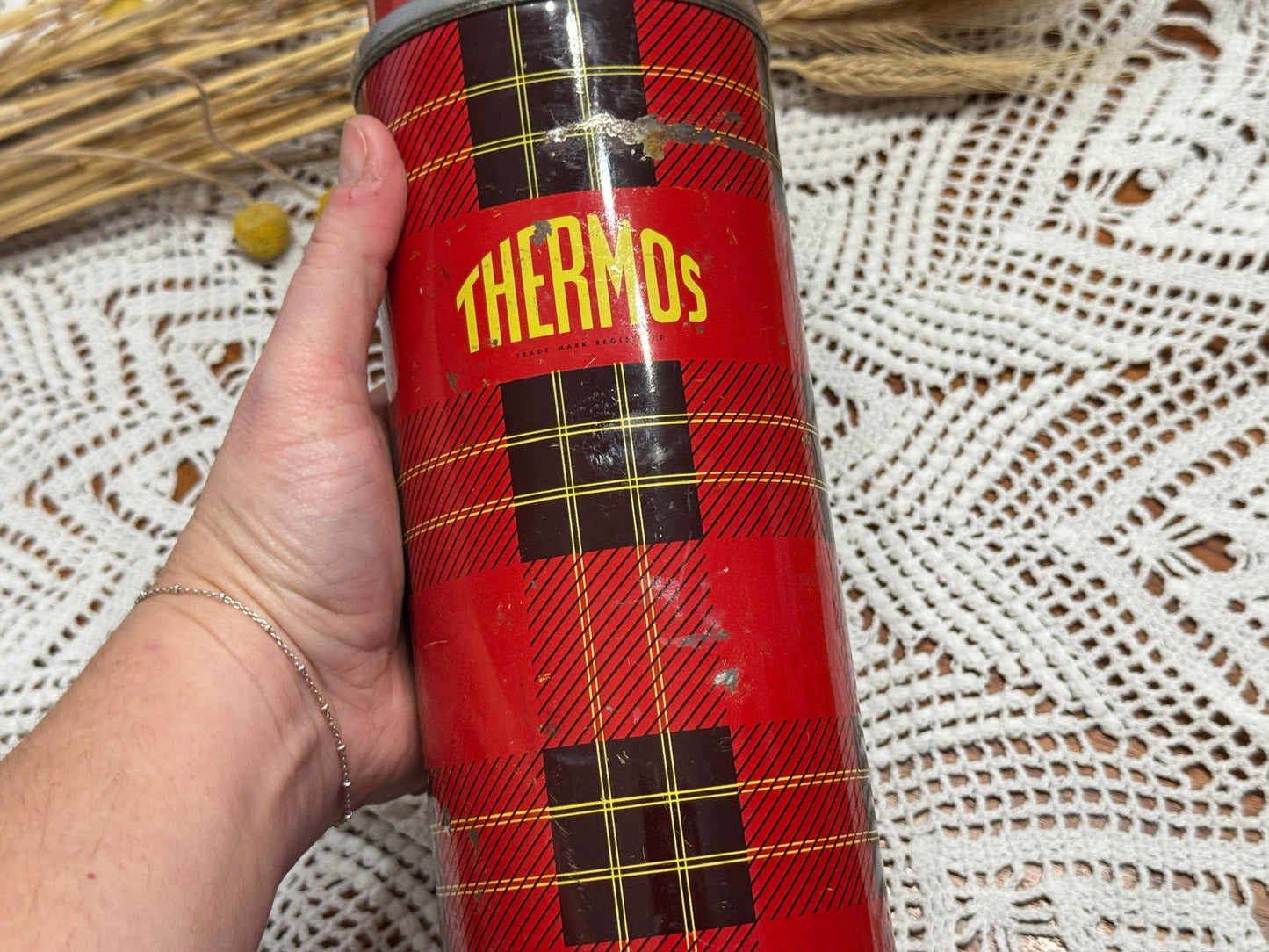 Vintage Plaid Thermos Brand Vacuum Bottle NO.302