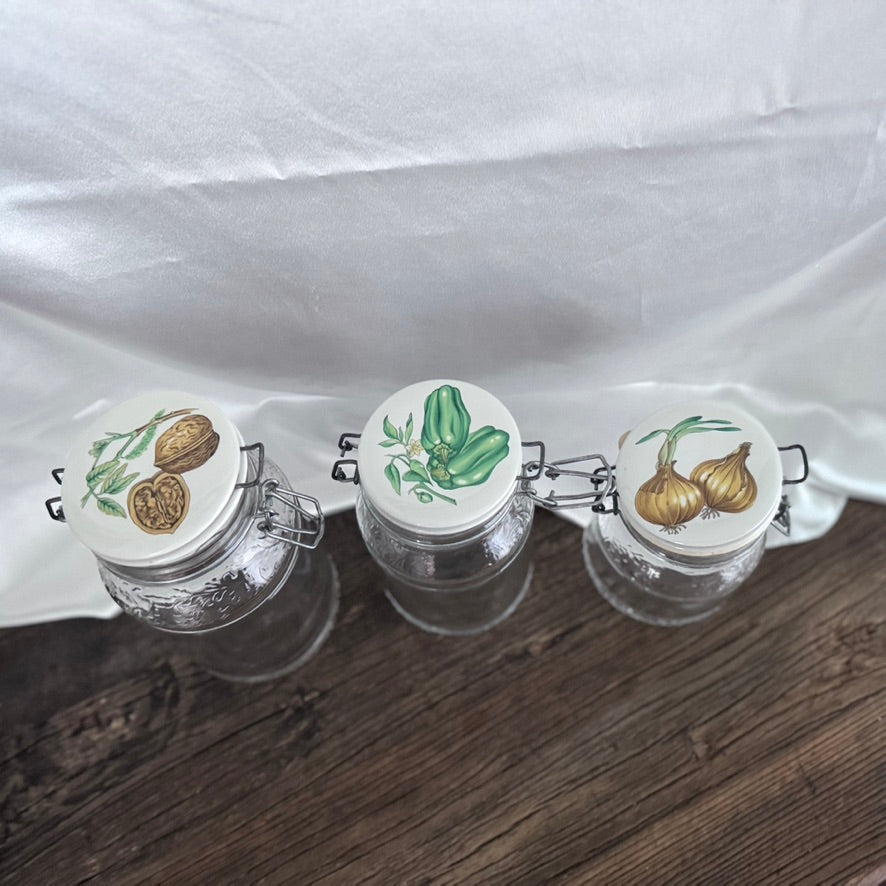 Vintage Italian Canister Jars with Ceramic English Lids