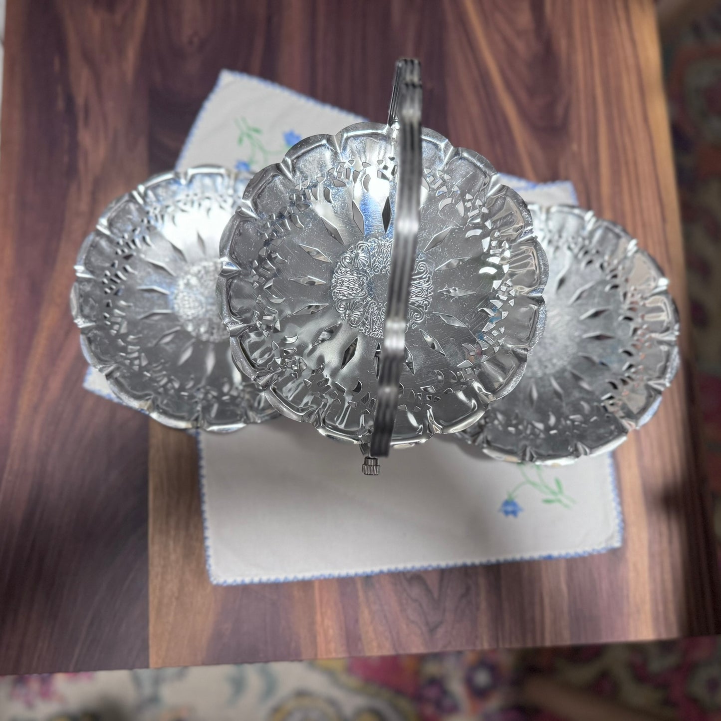 Folding 3 Tray Chrome Tidbit Tray/Platter