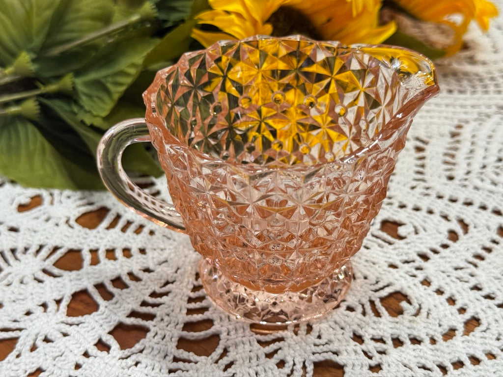Pink Jeanette Depression Glass 'Holiday Button & Bows Creamer