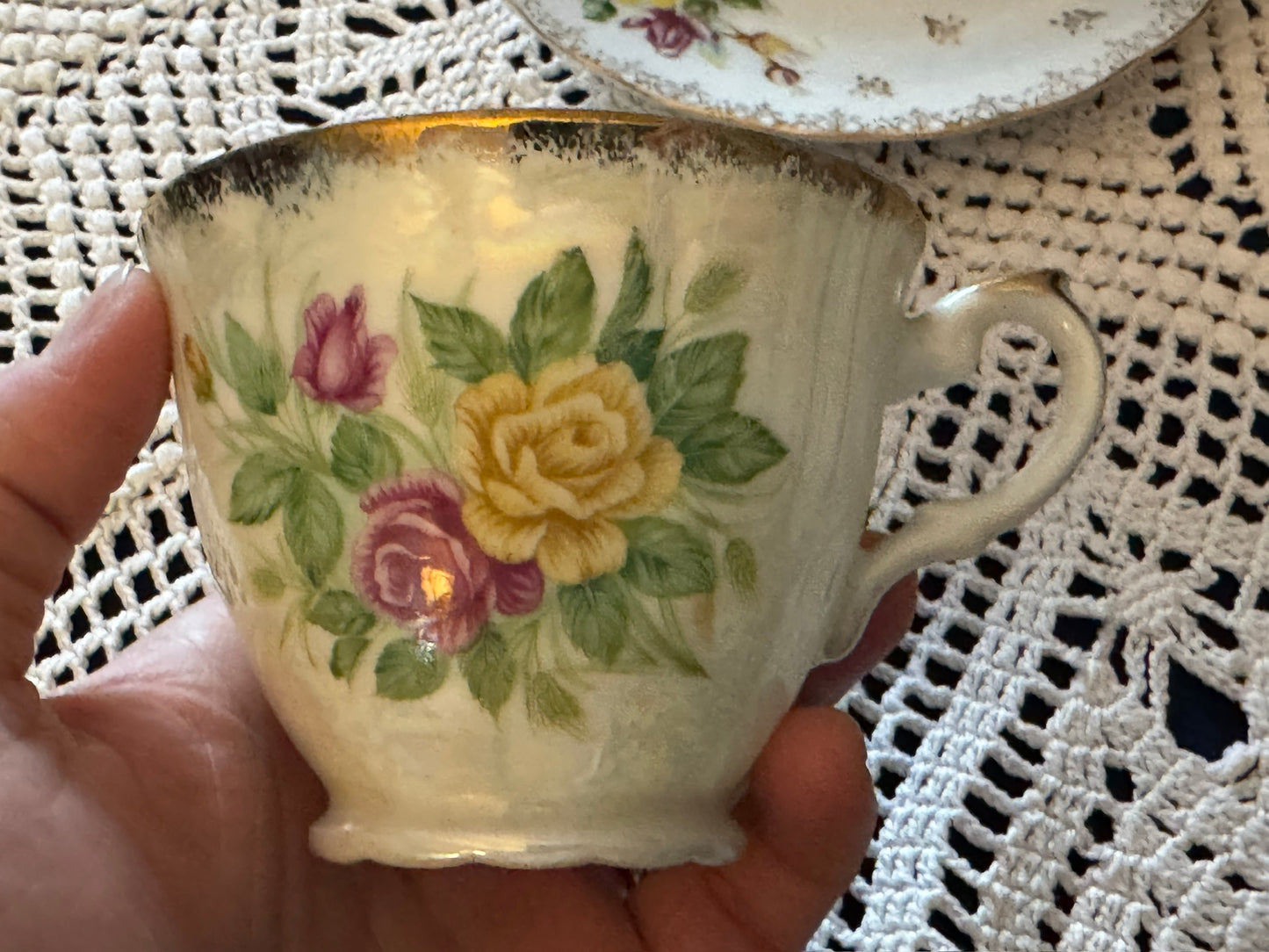 Mother of Pear Rose Japanese A-918 Teacup & Saucer