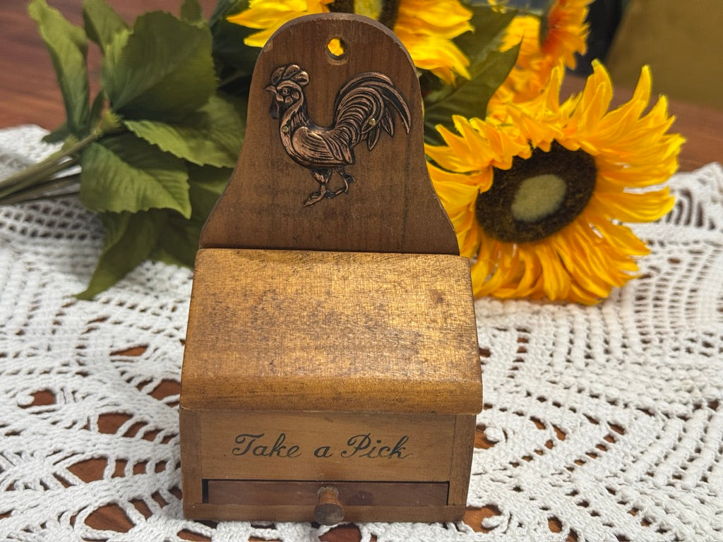 Vintage Victor Goldman Wooden Rooster Themed Toothpick Holder