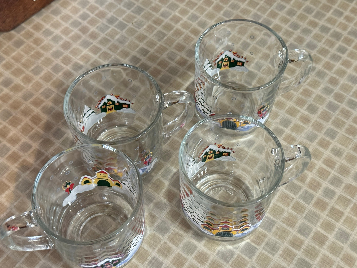 Kig Indonesia "Winter Village" Glass Handled Drinking Mugs