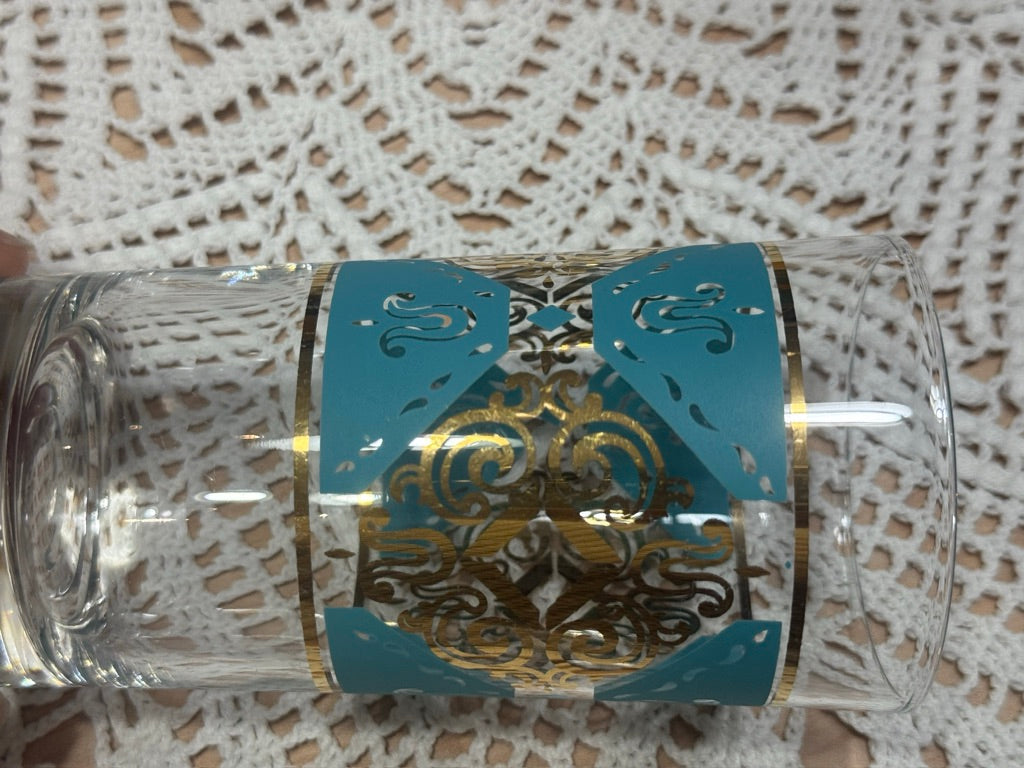 1950s Gold/Turquoise Highball Glasses